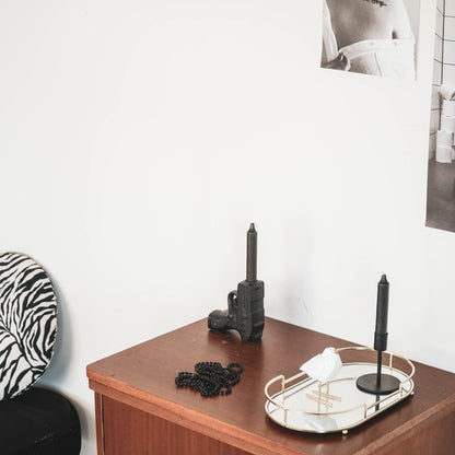 Kerzenhalter - Pistole - Keramik - Schwarz - 12x5x12cm
