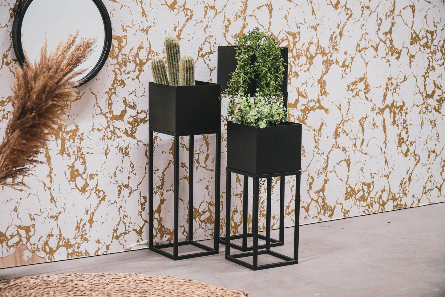 HV Pflanzenhalter aus Metall, groß, 15 x 60 cm, Schwarz