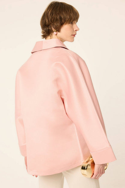 Satin-Wickeljacke mit Ledergürtel – Oversized