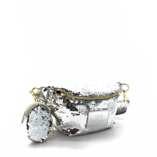 SEQUINS ROBINA Wendetasche mit Glitzer: Silber