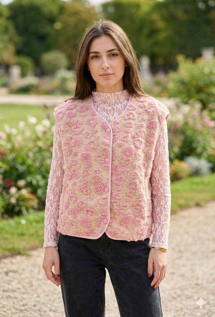 Weste mit Mustern in verschiedenen Texturen: Rose / Taille unique