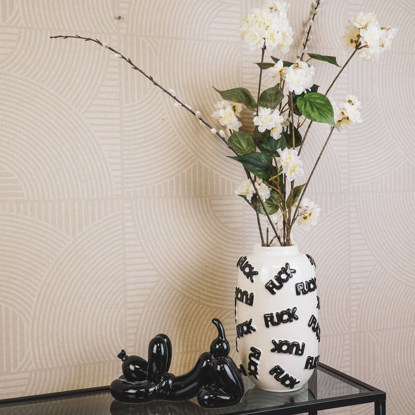 Vase - 'FUCK' - Keramik - Weiß/Schwarz - 17x17x27cm