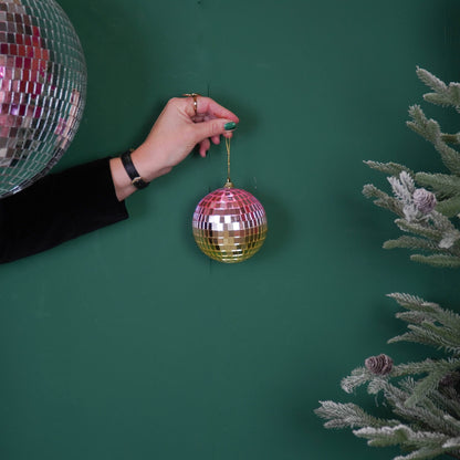 Weihnachtsdekoration - Weihnachtshänger - Discokugel - Schaumstoff - Pink/Gold - 10x10x10cm