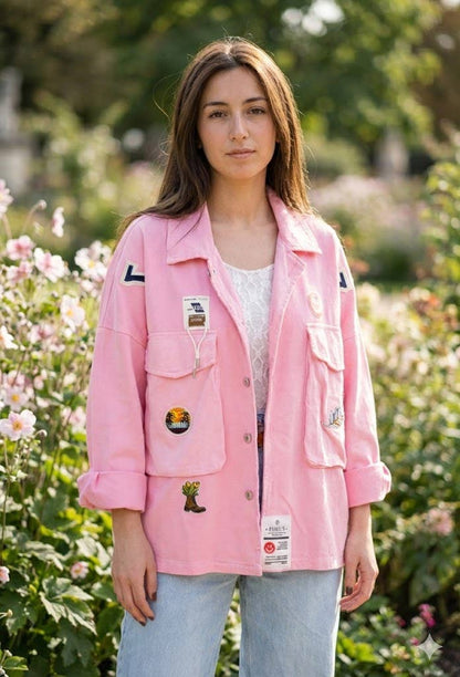 Oversize-Jacke mit Taschen: Rosa / Eine Größe