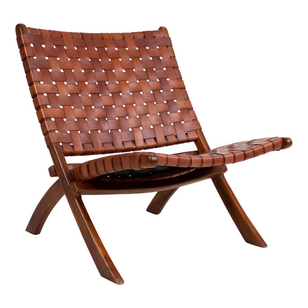 Perugia Folding Chair - Klappstuhl mit braunem Leder: Brown / Teak, Leder