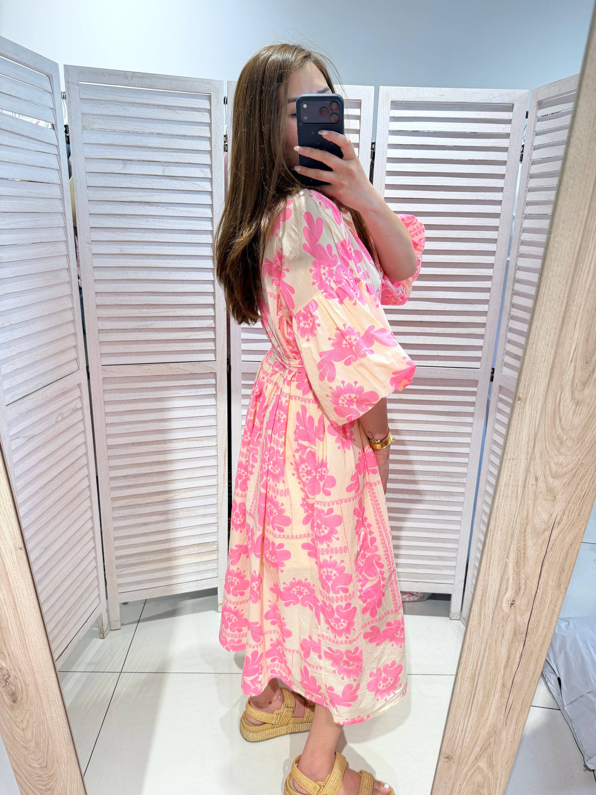 Bedrucktes Midikleid aus Baumwolle: Gelb / SIE