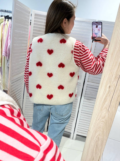 Cardigan mit verspieltem Herzmuster: Blanc / TU