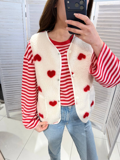 Cardigan mit verspieltem Herzmuster: Blanc / TU