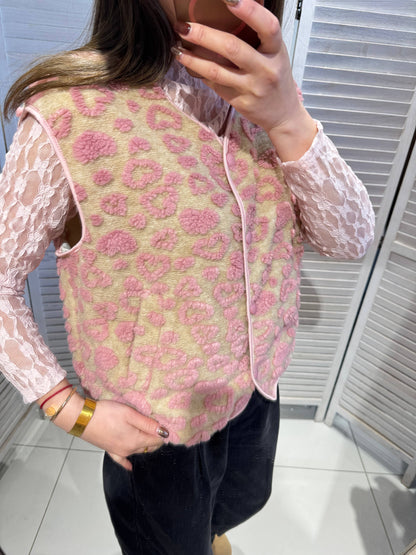 Weste mit Mustern in verschiedenen Texturen: Rose / Taille unique