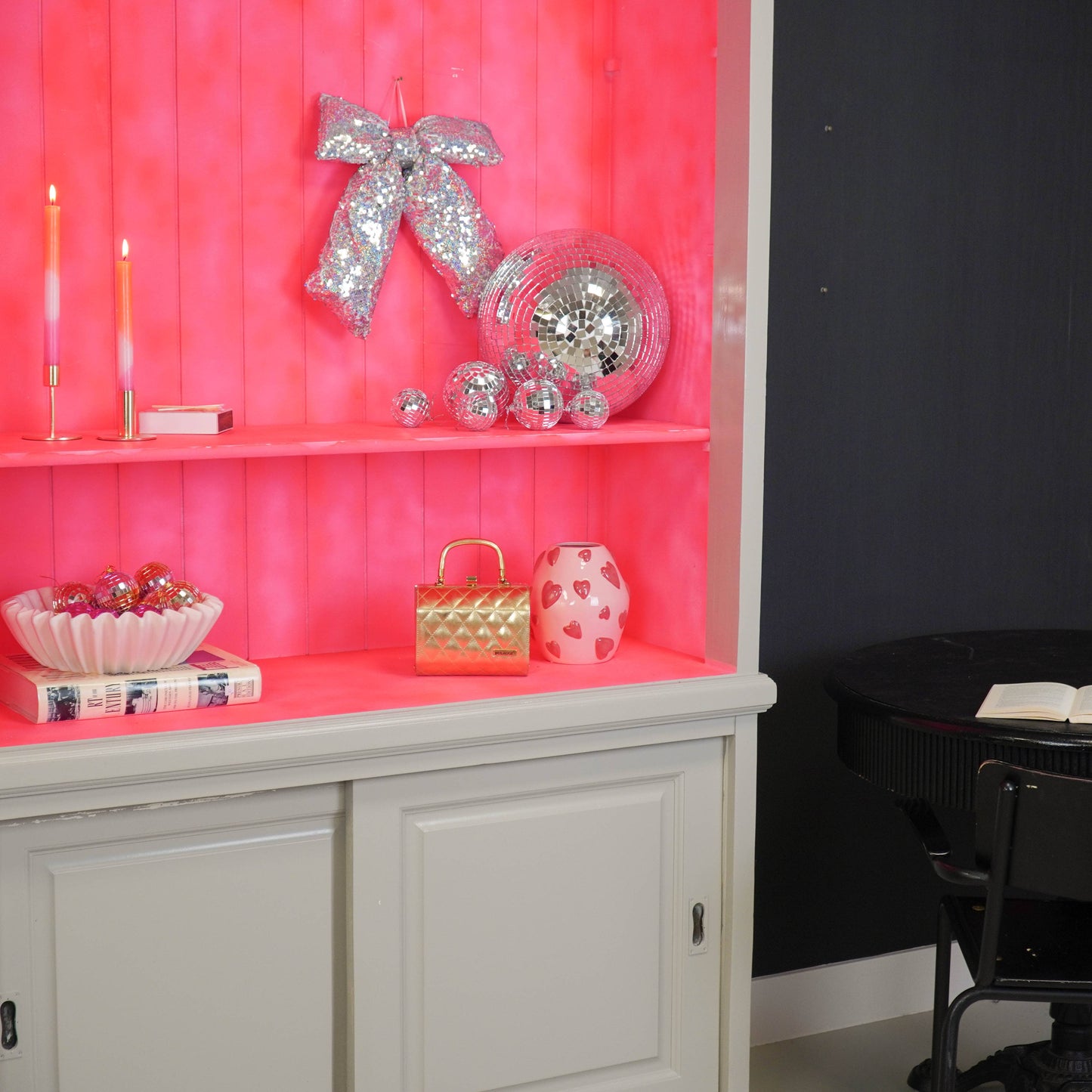 Weihnachtsdekoration - Schleife - Paillettenstoff - Silber - 32x40cm