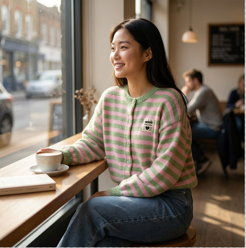 Strickjacke  gestreift Matcha