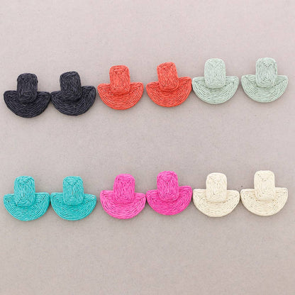 Geometrische Raffia-Ohrringe: Beige