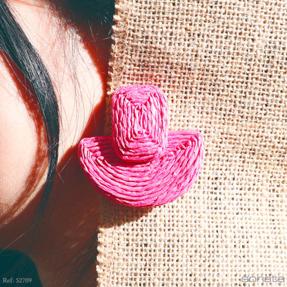 Geometrische Raffia-Ohrringe: Fuchsie