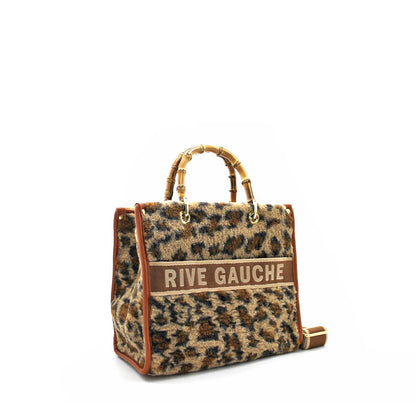 LEOPARD Gesteppte Handtasche mit Bambusgriffen: KAMEL