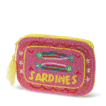 Handgefertigte Perlen-Kosmetiktasche - Sardinen