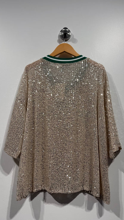 Pailletten-Top mit V-Ausschnitt: Khaki / SIE
