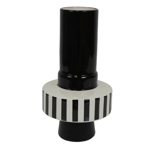 Vase - Stripe - Keramik - Schwarz/Weiß -14x14x26 cm