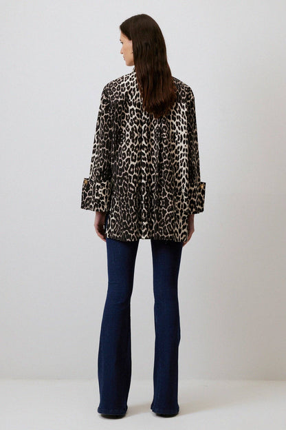 Leopardenmuster Baumwollhemd mit breiten Manschetten: Leopar / S