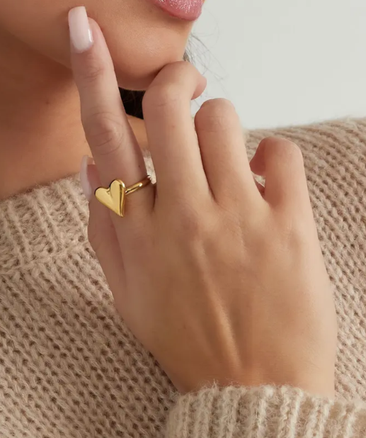 Ring mit Herz aus Edelstahl, 14k vergoldet