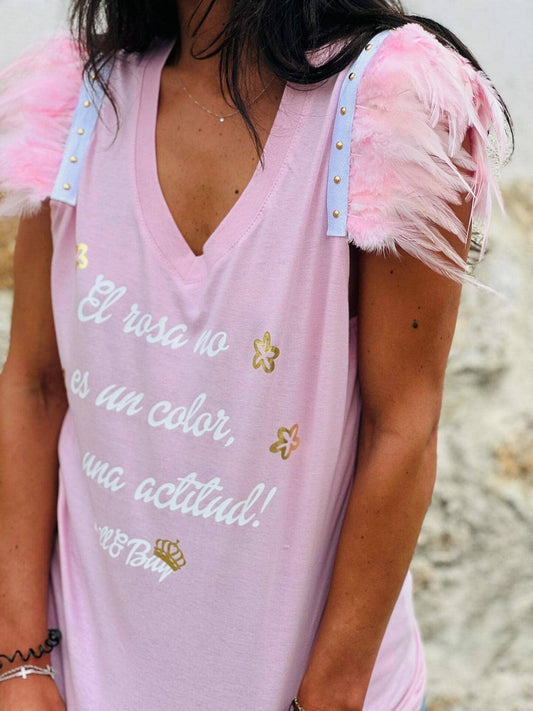 Plumas Actitude T-Shirt mit V-Ausschnitt und Feder-Details: S