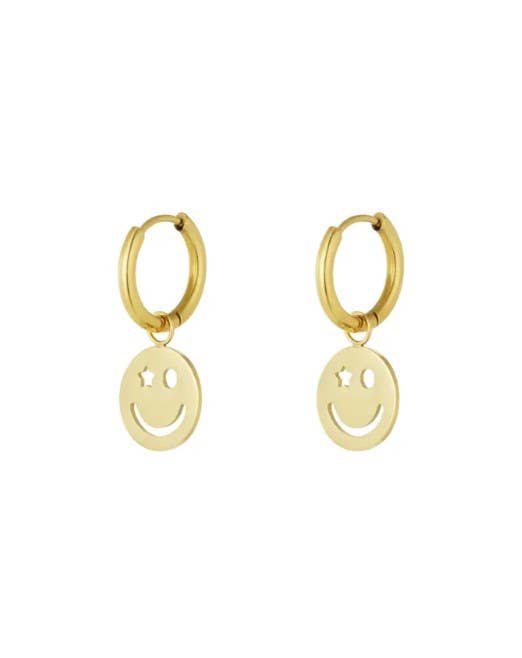 Ohrringe aus Edelstahl mit Smiley-Anhänger in 14k Gold