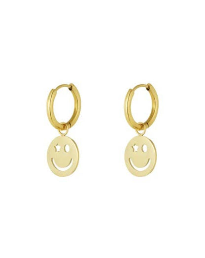 Ohrringe aus Edelstahl mit Smiley-Anhänger in 14k Gold