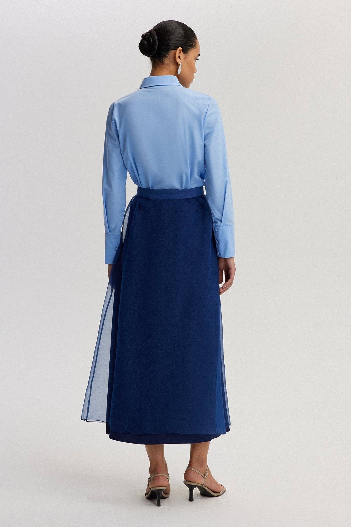 Mehrlagiger Organza-Maxirock mit Gürtel – transparente Überlagerung: Navy Blau / Standart