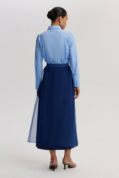 Mehrlagiger Organza-Maxirock mit Gürtel – transparente Überlagerung: Navy Blau / Standart