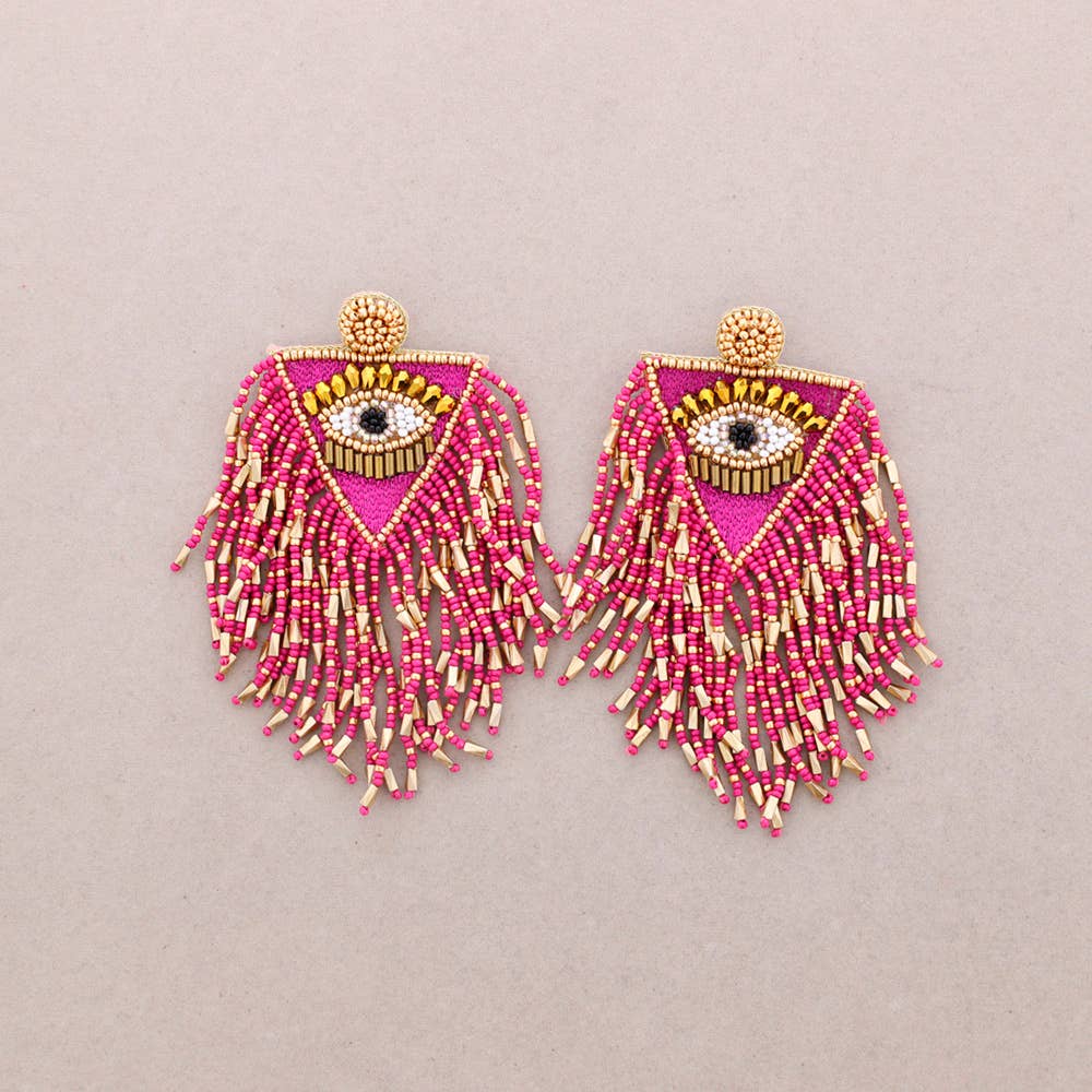 Türkisches Auge Quastenohrringe Perlen: Fuchsie