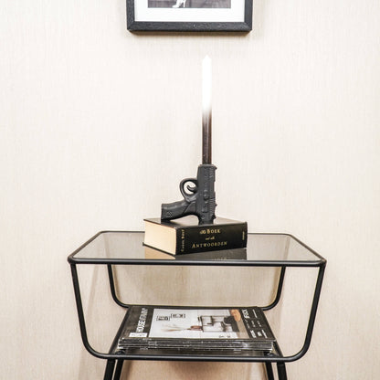 Kerzenhalter - Pistole - Keramik - Schwarz - 12x5x12cm