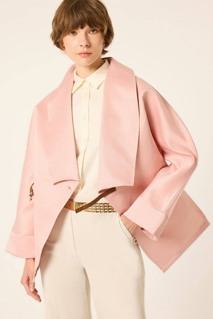 Satin-Wickeljacke mit Ledergürtel – Oversized