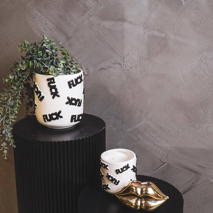 Topf - 'FUCK' - Keramik - Weiß/Schwarz - 11x11x11,5cm