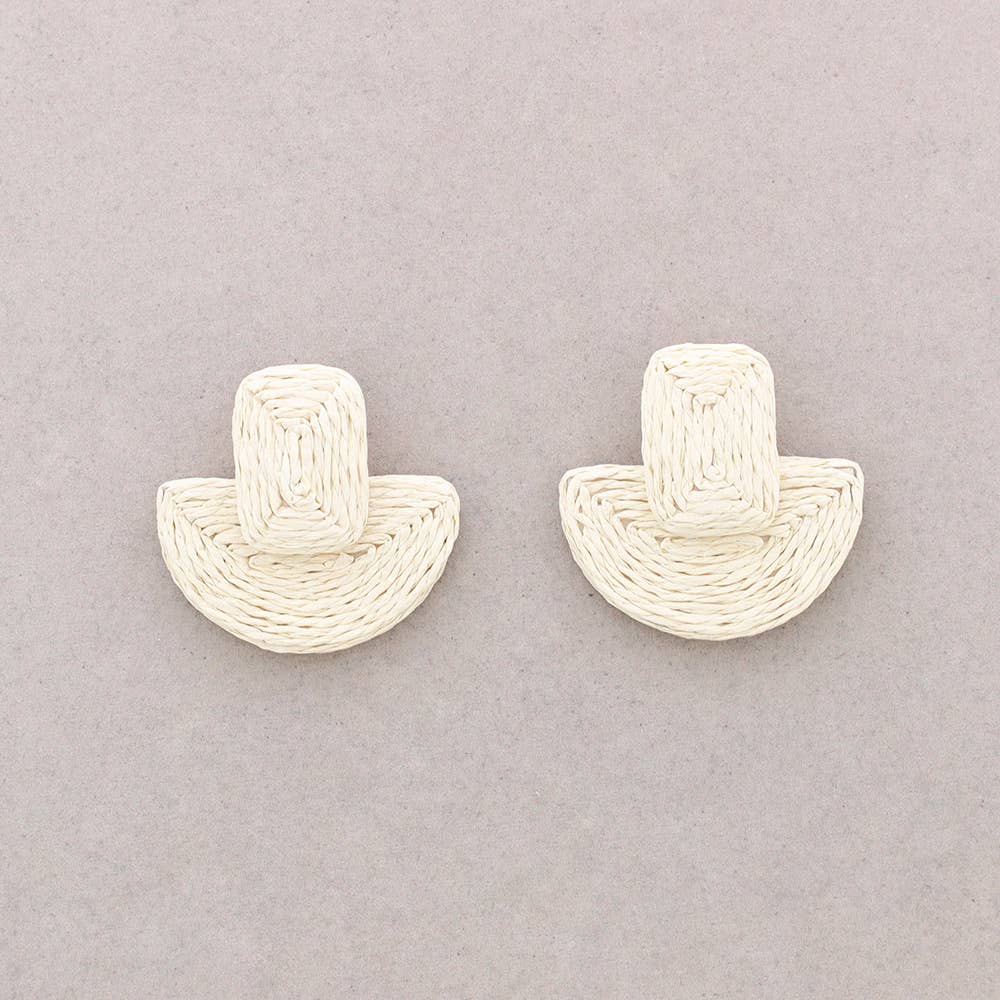 Geometrische Raffia-Ohrringe: Beige