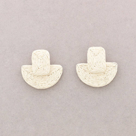 Geometrische Raffia-Ohrringe: Beige